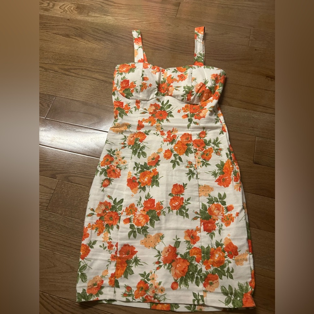 TOBI Floral Orange and Green Dress